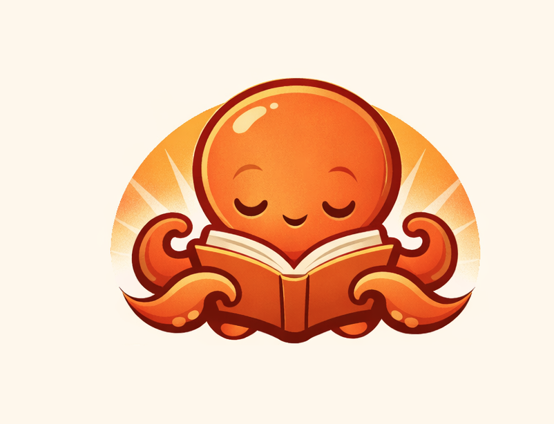 Octopus reading a book